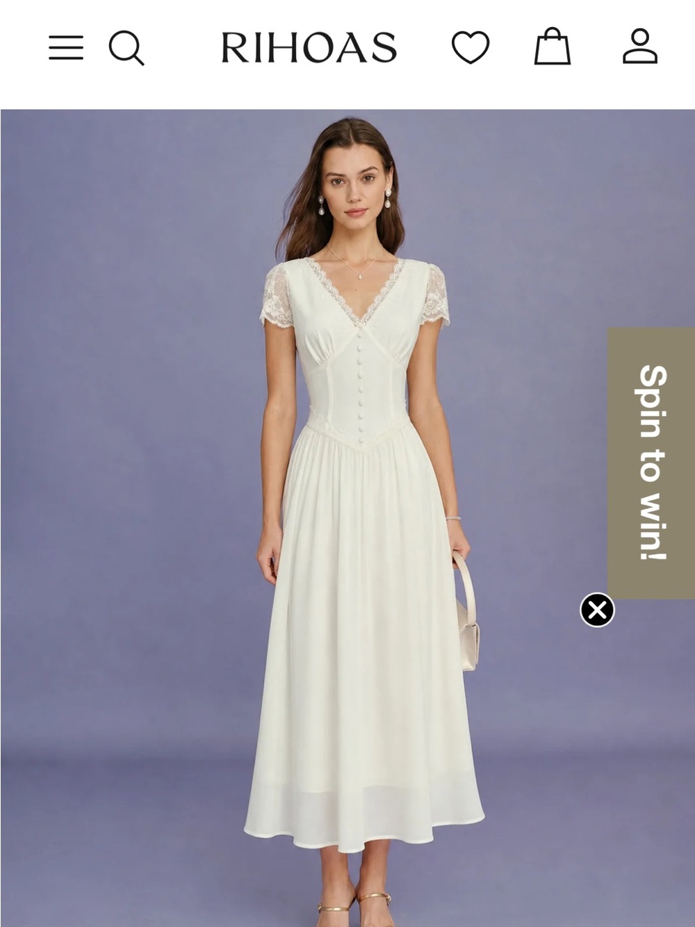 RIHOAS Apricot V Neck Ivory Lace-Trim Midi Dress